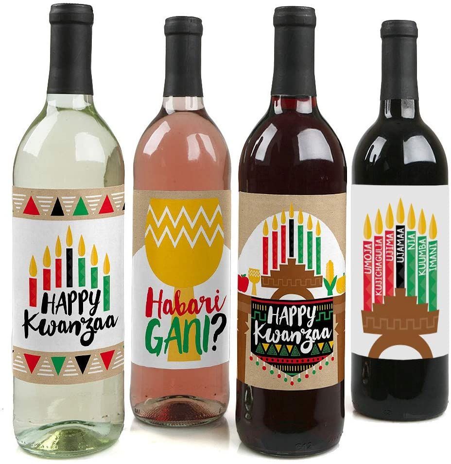Kwanzaa Wine Bottle Label Stickers