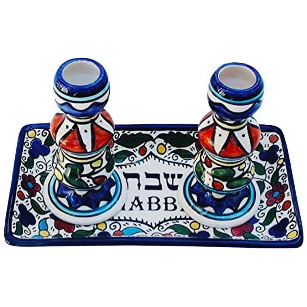 Ceramic Candlesticks with Matching Plate 