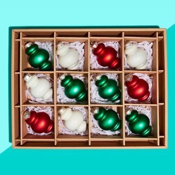 christmas ornaments in storage box